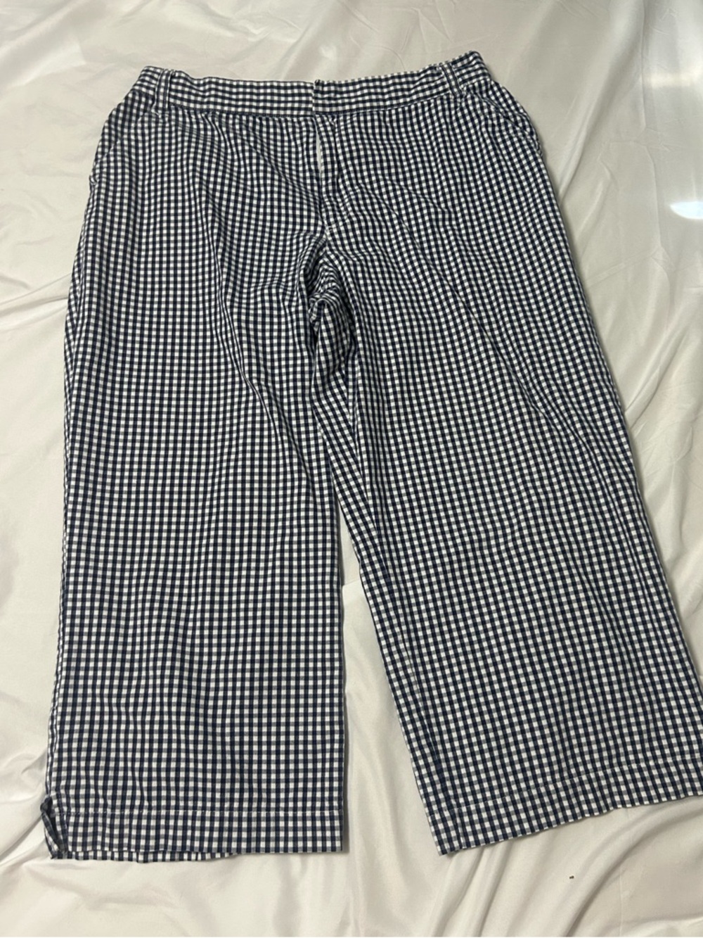 SAG HARBOR Stretch Women's Sz 14 Navy  White Checked Dress Capri Pants Vtg